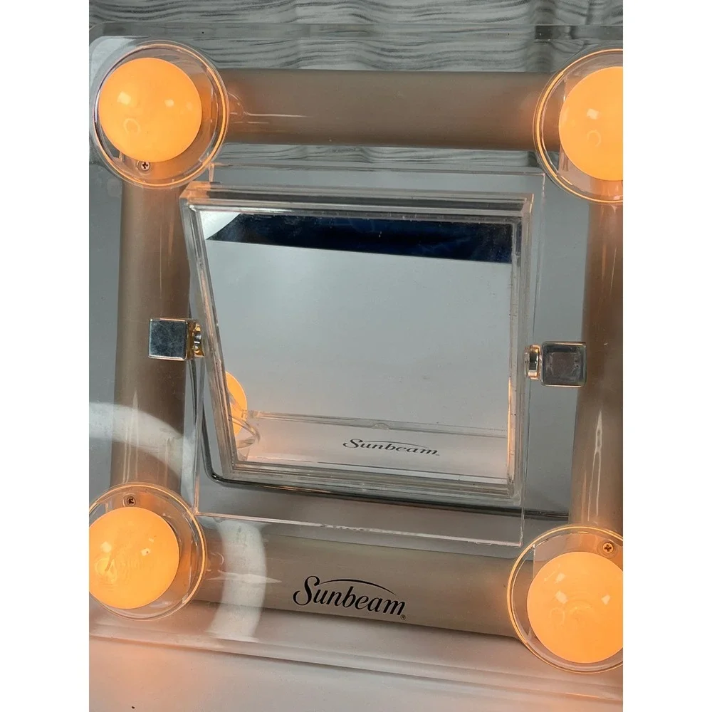 Vintage Sunbeam Lighted Makeup Mirror Clear Acrylic Hollywood Style Vanity Tan